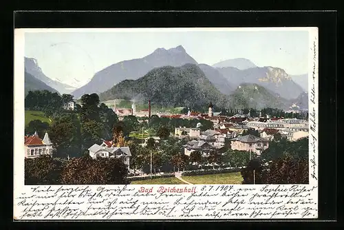 AK Bad Reichenhall, Teilansicht mit Bergblick