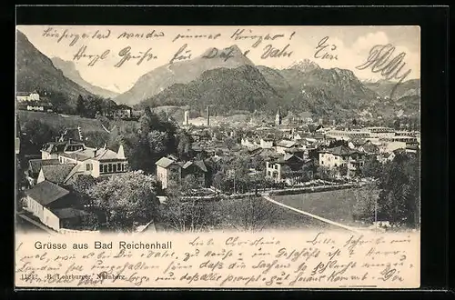 AK Bad Reichenhall, Teilansicht mit Bergkette