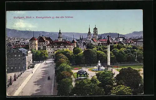 AK Stuttgart, Blick v. Kunstgebäude g. das alte Schloss