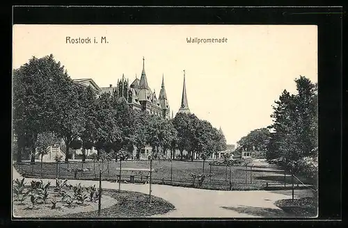 AK Rostock i. M., Wallpromenade, Grünanlage