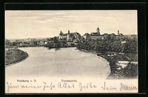 AK Neuburg / Donau, Ortspartie am Donauufer