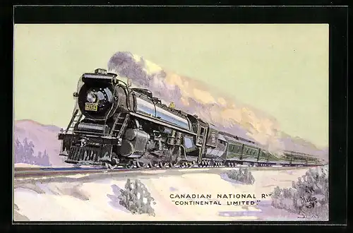 Künstler-AK Continental Limited, Canadian National RLY, Eisenbahn