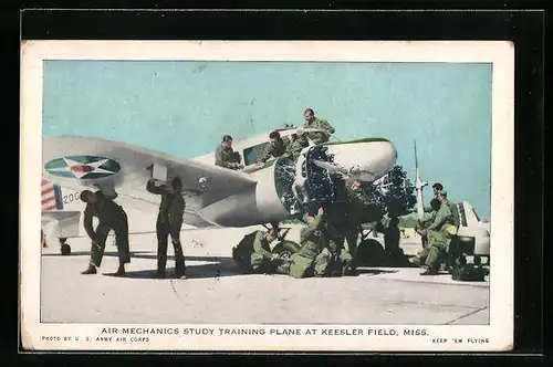 AK Air Mechanics Study Training Plane At Keesler Field, Miss.