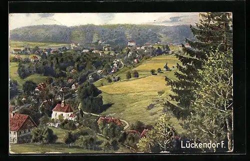 Künstler-AK Lückendorf, Teilansicht