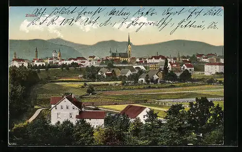 AK Zittau, Teilansicht mit Kirche