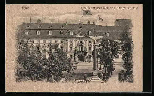 AK Erfurt, Regierungsgebäude und Kriegerdenkmal