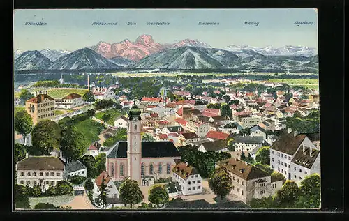 AK Bad Aibling, Ortsansicht mit Bergkette