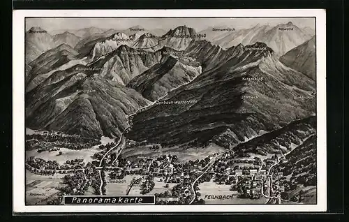 Künstler-AK Feilnbach /Obb., Panoramakarte mit Jenbach und Bergen
