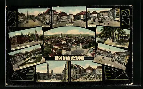 AK Zittau, Marktplatz, Rathausplatz, Bautzner Strasse, Weinrestaurant am Teich