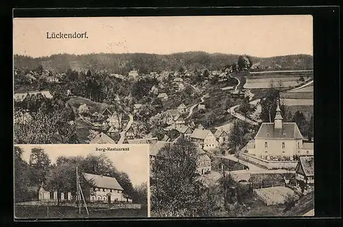 AK Lückendorf, Ortsansicht mit Berg-Restaurant