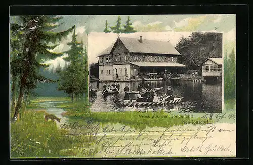 Passepartout-Lithographie Neu-Jonsdorf, Gasthof zur Gondelfahrt, Gondelfahrt