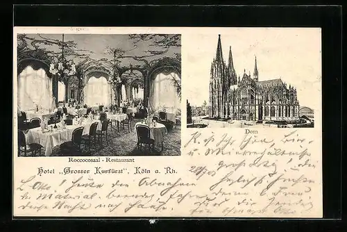 AK Köln, Hotel Grosser Kürfürst, Roccocosaal-Restaurant, Dom