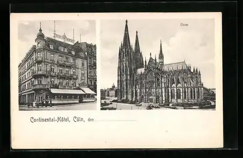 AK Cöln, Continental-Hotel mit Dom