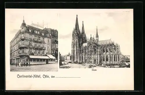 AK Cöln, Continental-Hotel mit Dom
