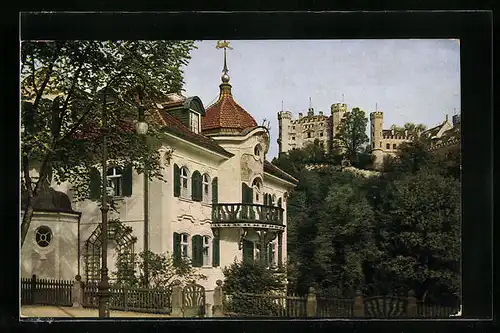 AK Hohenschwangau, Hotel Lisl, Nebenhaus mit Schloss