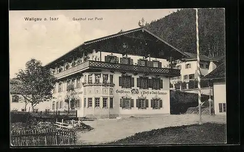 AK Wallgau /Isar, Gasthof zur Post, Strassenansicht