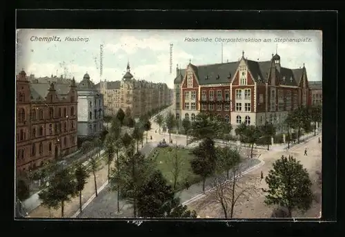 AK Chemnitz-Kassberg, Stephansplatz mit Kastanienstrasse und Oberpostdirektion