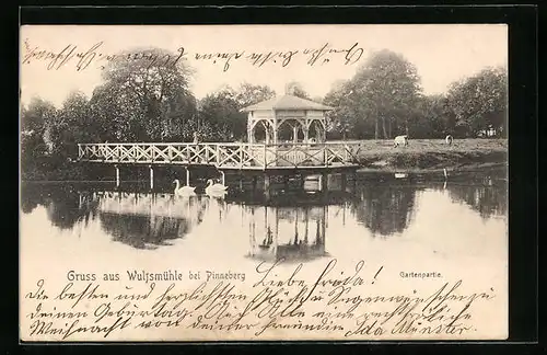 AK Pinneberg, Wulfsmühle, Gartenpartie mit Pavillon