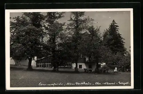 AK Ober-Nassau /Erzgeb., Sommerfrische Altes Forsthaus, Gartenansicht