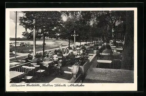 AK Lehnitz-Nordbahn, Terrassen-Gaststätte Seelöwe mit Gästen