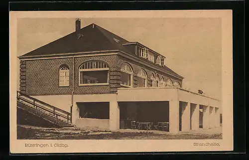 AK Rüstringen /Oldbg., Gasthaus Strandhalle, Seitenansicht mit Treppe