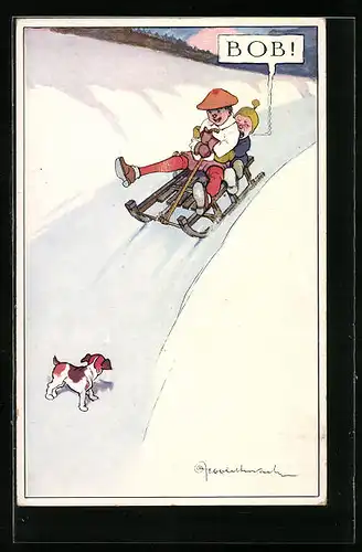 AK Kinder beim Rodeln mit Hund
