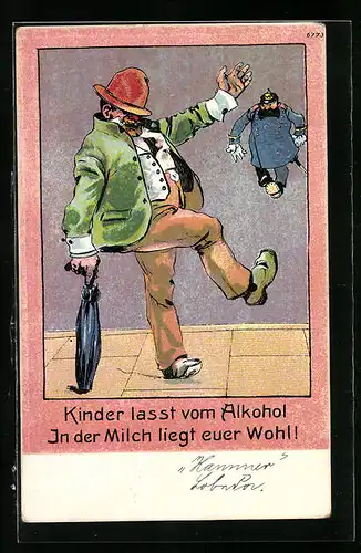 Künstler-AK Bruno Bürger & Ottillie Nr. 6773: Betrunkener Mann und Polizist