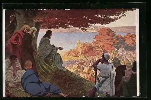 Künstler-AK sign. G. Fugel: Jesus hält die Bergpredigt