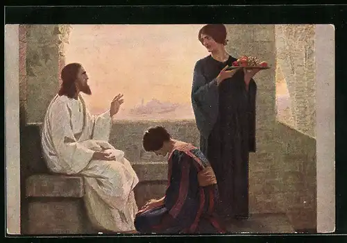 Künstler-AK sign. G. Fugel: Christus bei Maria und Martha