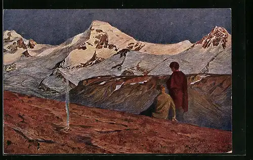 Künstler-AK sign. Hans Beat-Wieland: Verglühen, Paar in den Bergen