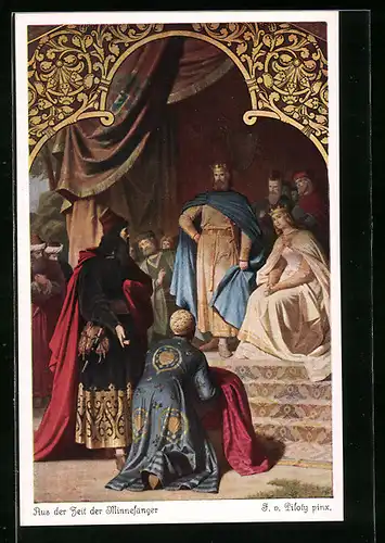 Künstler-AK sign. F. v. Piloty: Aus der Zeit der Minnesänger, Araber vor dem König