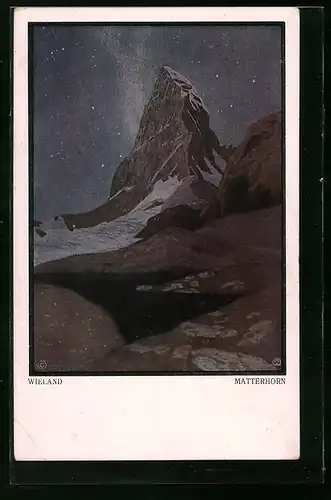 Künstler-AK sign. Wieland: Matterhorn bei Nacht