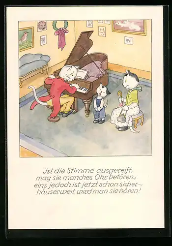 Künstler-AK sign. Bohatta-Morpurgo: Katzenkind beim Gesangsunterricht