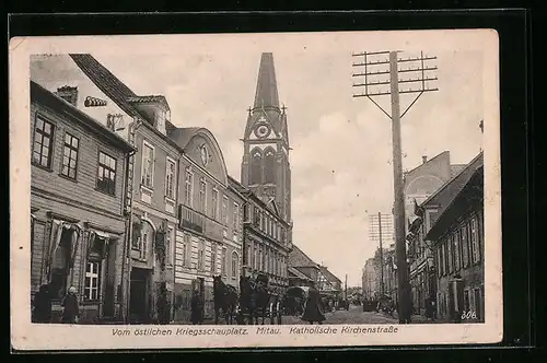 AK Mitau, Blick in die belebte Katholische Kirchenstrasse