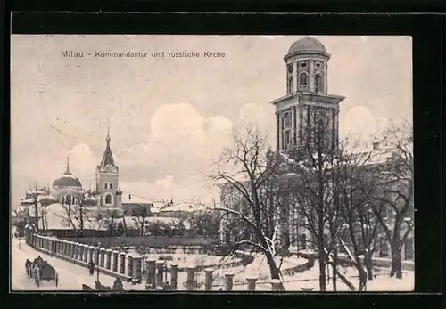 AK Mitau, Kommandantur und russische Kirche im Winter