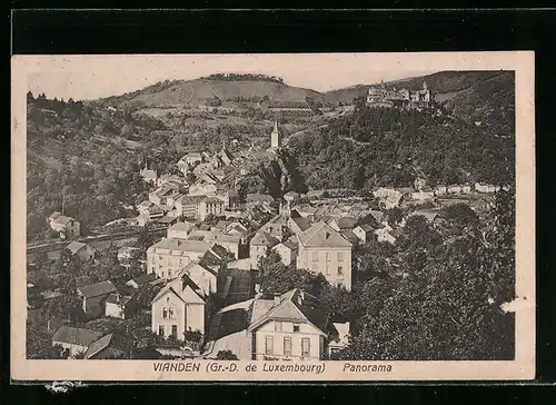 AK Vianden, Panoramablick auf den Ort
