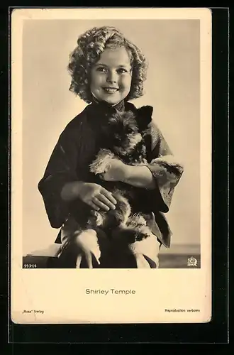 AK Schauspielerin Shirley Temple mit Hund auf dem Schoss