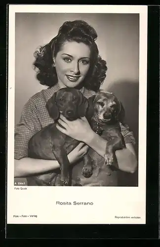 AK Schauspielerin Rosita Serrano mit 2 Dackeln im Arm