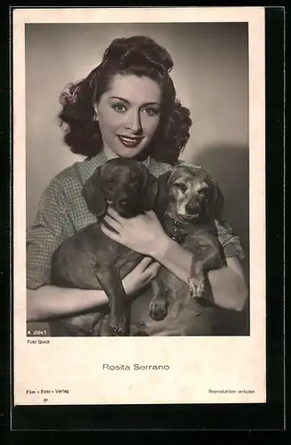 AK Schauspielerin Rosita Serrano mit 2 Dackeln