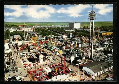 AK Hannover, Messegelände aus der Vogelschau mit Fernblick