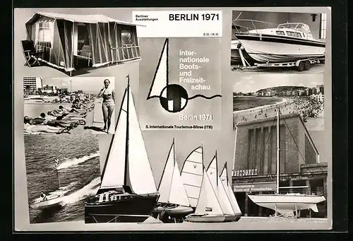 AK Berlin, ITB - Internationale Boots- und Freizeitschau 1971, Hauszelt, Boote, Plakat
