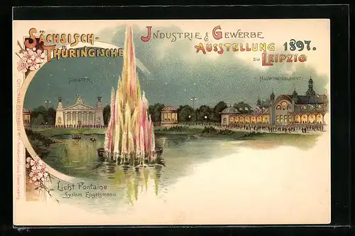 Lithographie Leipzig, Sächsisch-Thüringische Industrie- & Gewerbe-Ausstellung 1897, Theater und Hauptrestaurant