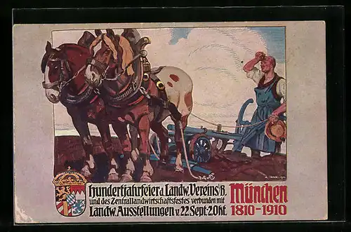 Künstler-AK München, Landw. Ausstellung 1910, Hundertjahrfeier, Auf dem Acker