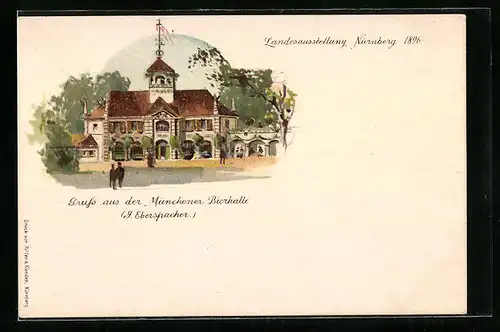 Lithographie Nürnberg, Landes-Ausstellung 1896, Münchener Bierhalle