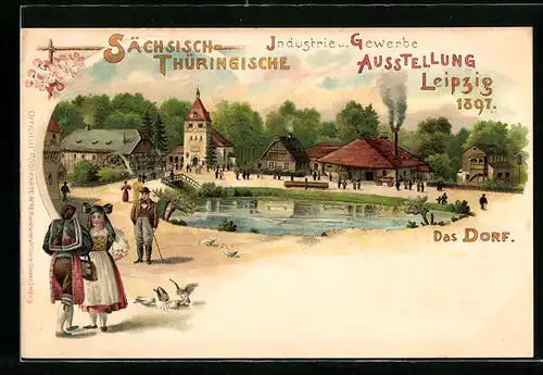 Lithographie Leipzig, Sächsisch-Thüringische Industrie- u. Gewerbe-Ausstellung 1897, Das Dorf