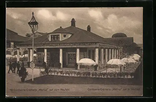 AK Bern, Landes-Ausstellung 1914, Confiserie-Crémerie Merkur auf dem Neufeld