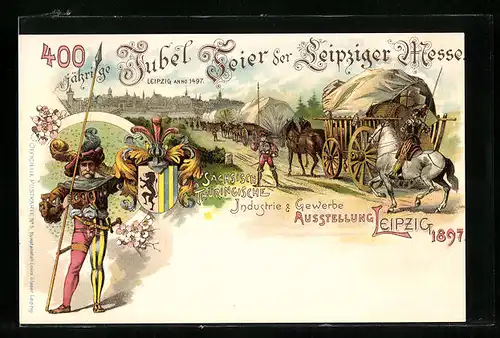 Lithographie Leipzig, Sächsisch Thüringische Industrie- & Gewerbe-Ausstellung 1897, 400 jährige Jubelfeier