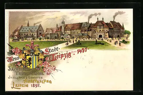 Lithographie Leipzig, Sächsisch-Thüringische Industrie- & Gewerbe-Ausstellung 1897, Ausstellungsgebäude