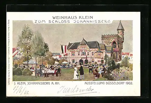 Lithographie Düsseldorf, Ausstellung 1902, Weinhaus Klein, Zum Schloss Johannisberg