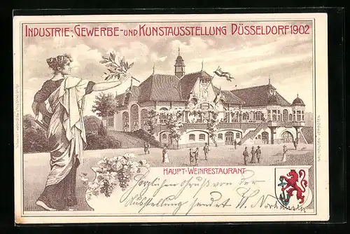 AK Düsseldorf, Industrie-, Gewerbe- und Kunstausstellung 1902, Haupt-Weinrestaurant, Wappen